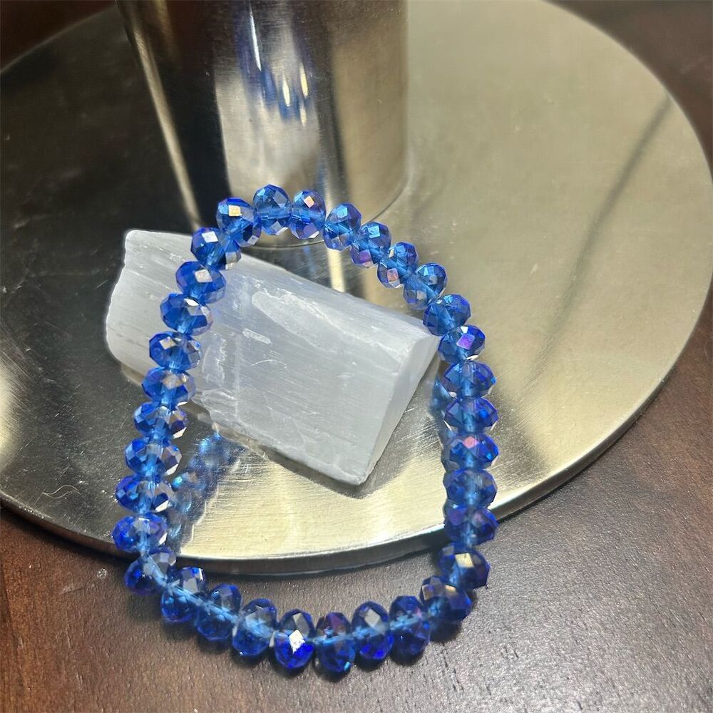 Blue Crystal Faceted Stretch Bracelet for Anniversary Gift